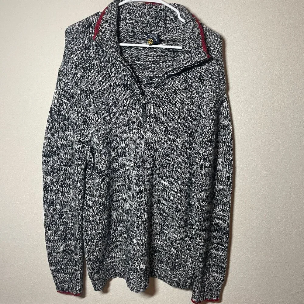 Nautica Jeans Co Men Wool Cotton Blend Sweater 1/4 Zip Pullover Knit Large Heavy